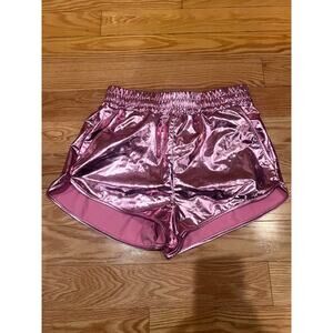 Metallic Pink Running Shorts  – L – Dolphin Hem – Elastic Waist